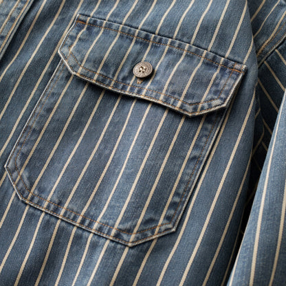 Men's Denim Shirt Jacket Vertical Stripe Blue