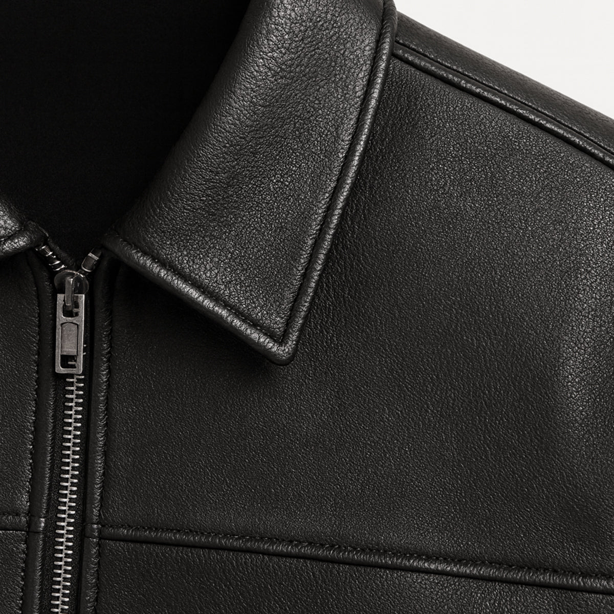Men's Classic Leather Biker Jacket Zip Black