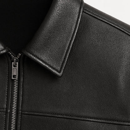 Men's Classic Leather Biker Jacket Zip Black