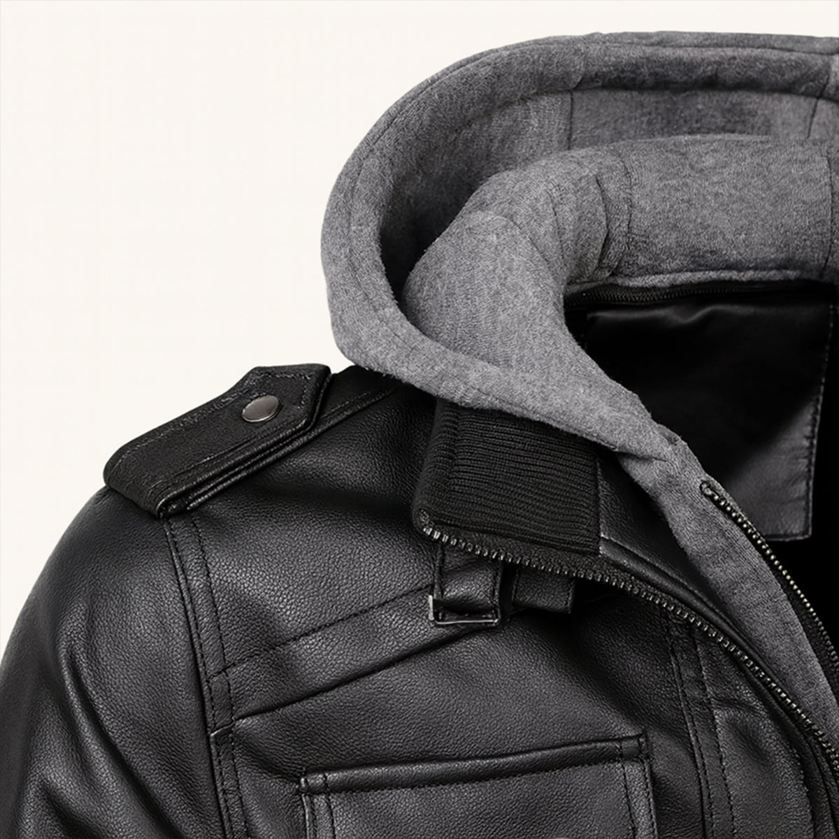 Men's Retro Leather Hooded Jacket With Pockets