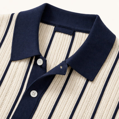 Men's Striped Polo Shirt Knit Cotton