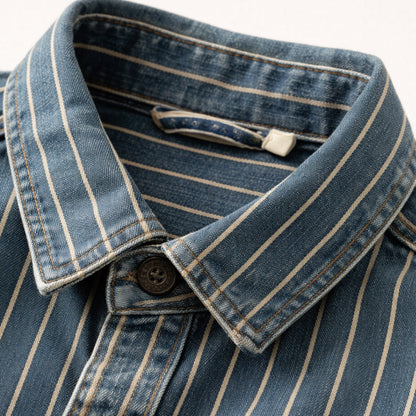 Men's Denim Shirt Jacket Vertical Stripe Blue