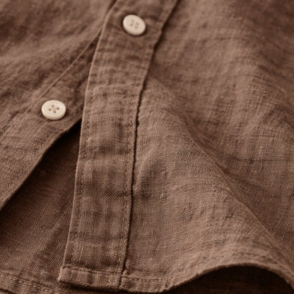 Men's Cotton Linen Shirt Lightweight Stand Collar