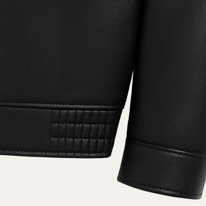 Men's Classic Leather Biker Jacket Zip Black