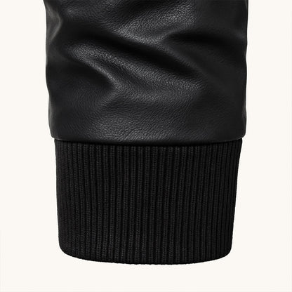 Men's Retro Leather Hooded Jacket With Pockets