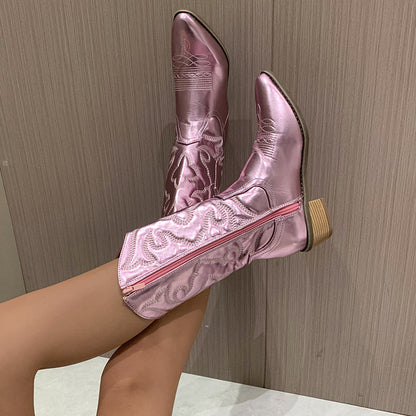 Women's Metallic Cowboy Zip Boots - VibreMode