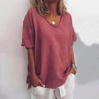 Women's Relaxed Fit V Neck Short Sleeve
