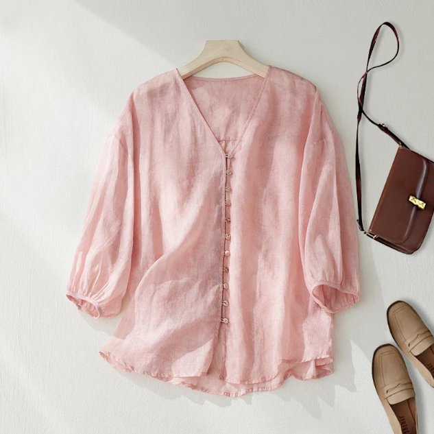Women's V-Neck Linen Natural