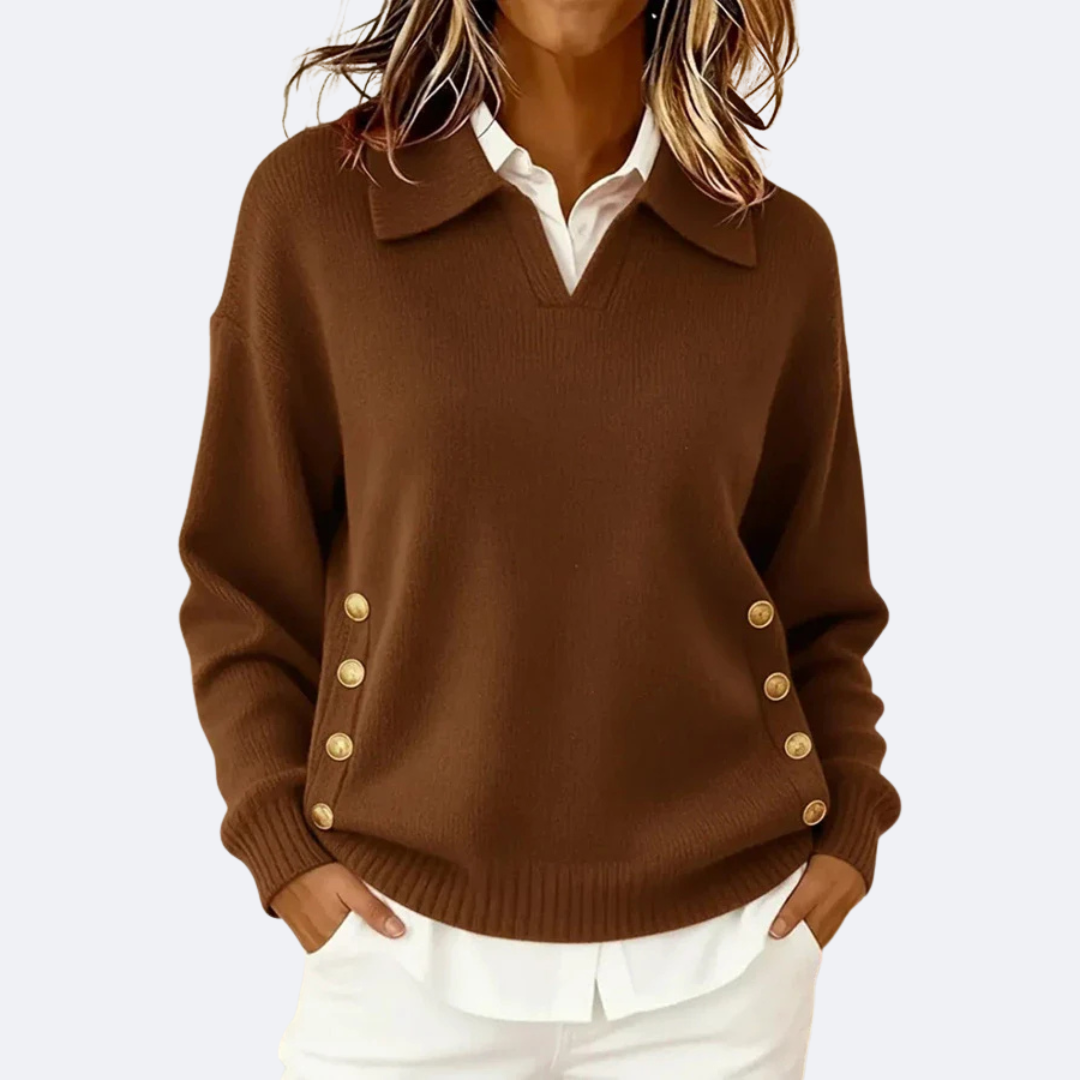 Women's Collared Button Sweater - VibreMode