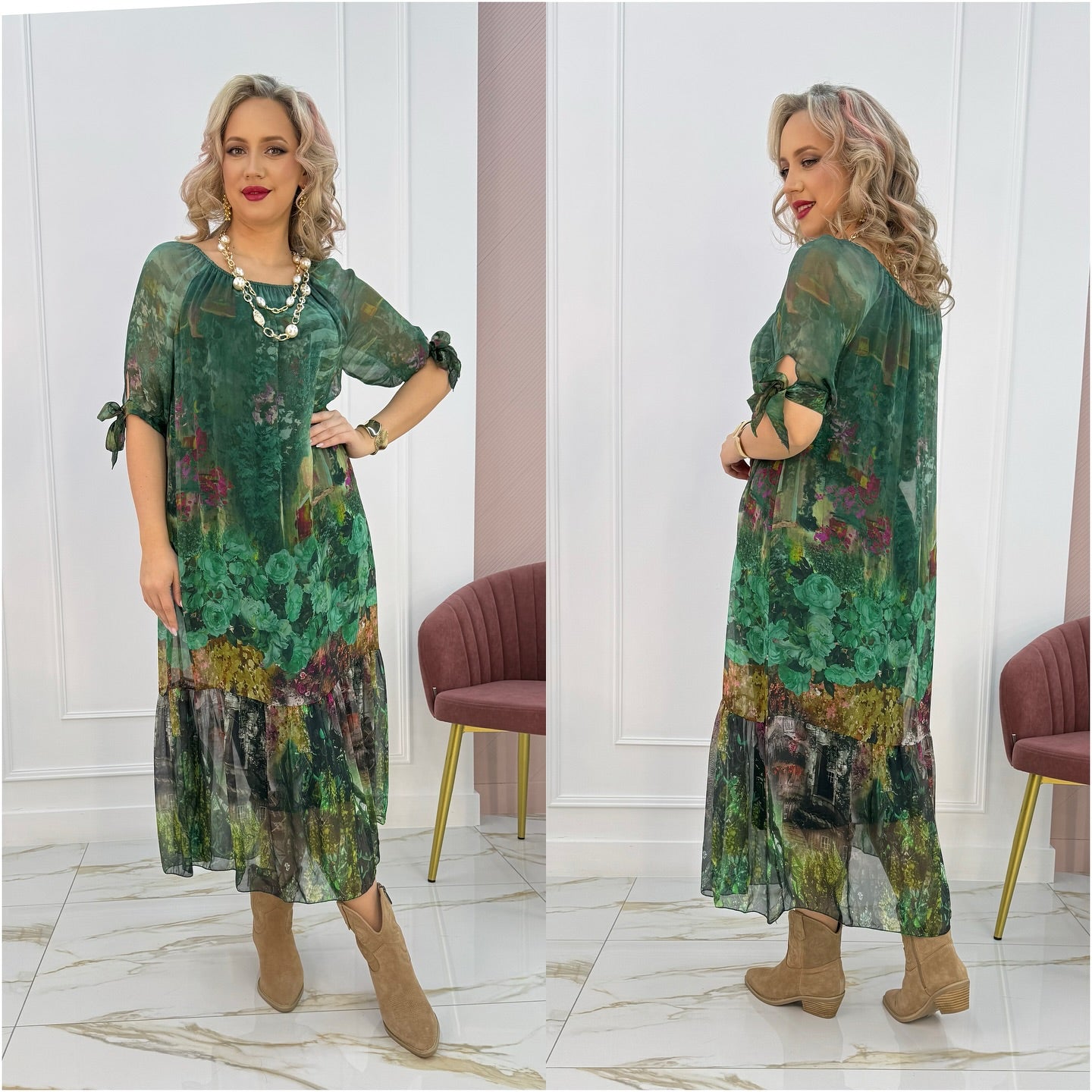 Mackenzie Women's Boho Midi Dress Tie Sleeve - VibreMode