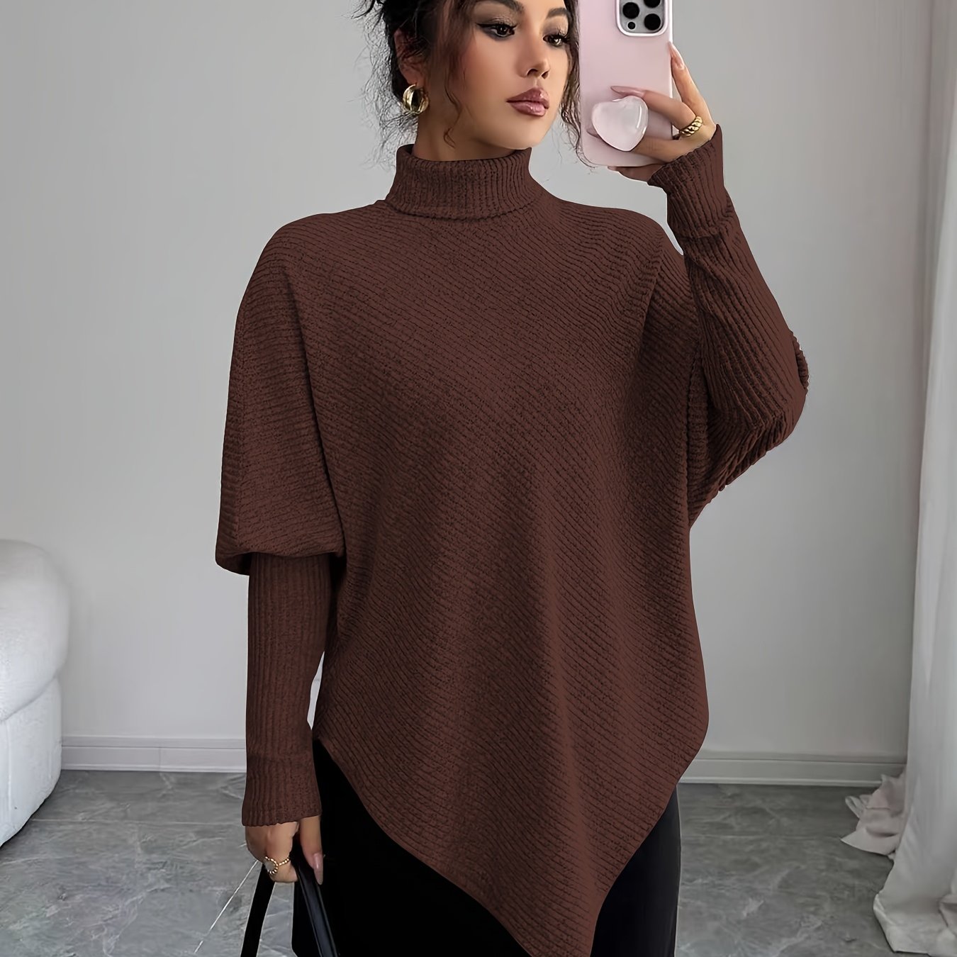 Image of Mackenzie | Women's Turtleneck Poncho Sweater