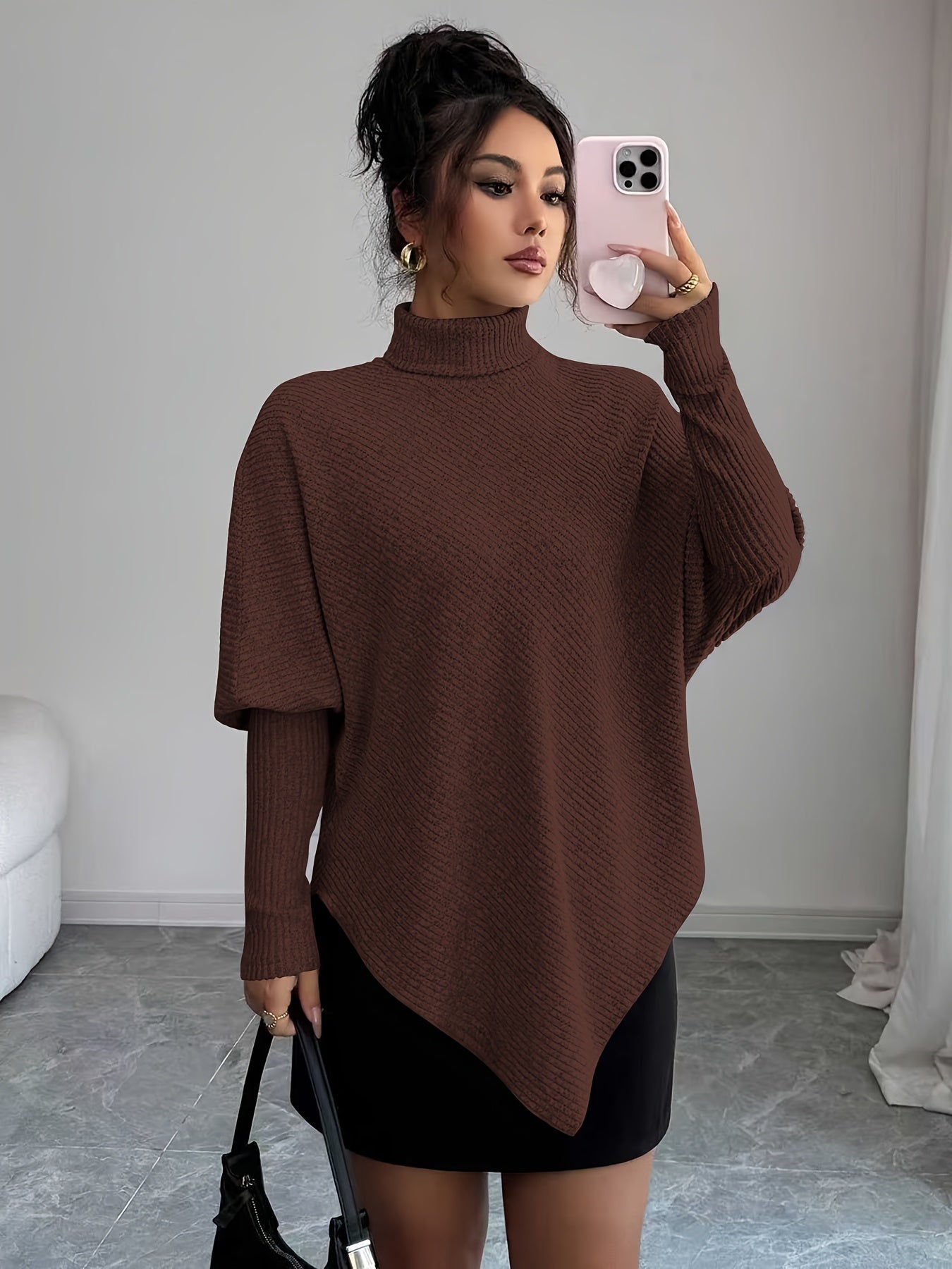 Women's Turtleneck Poncho Sweater - VibreMode