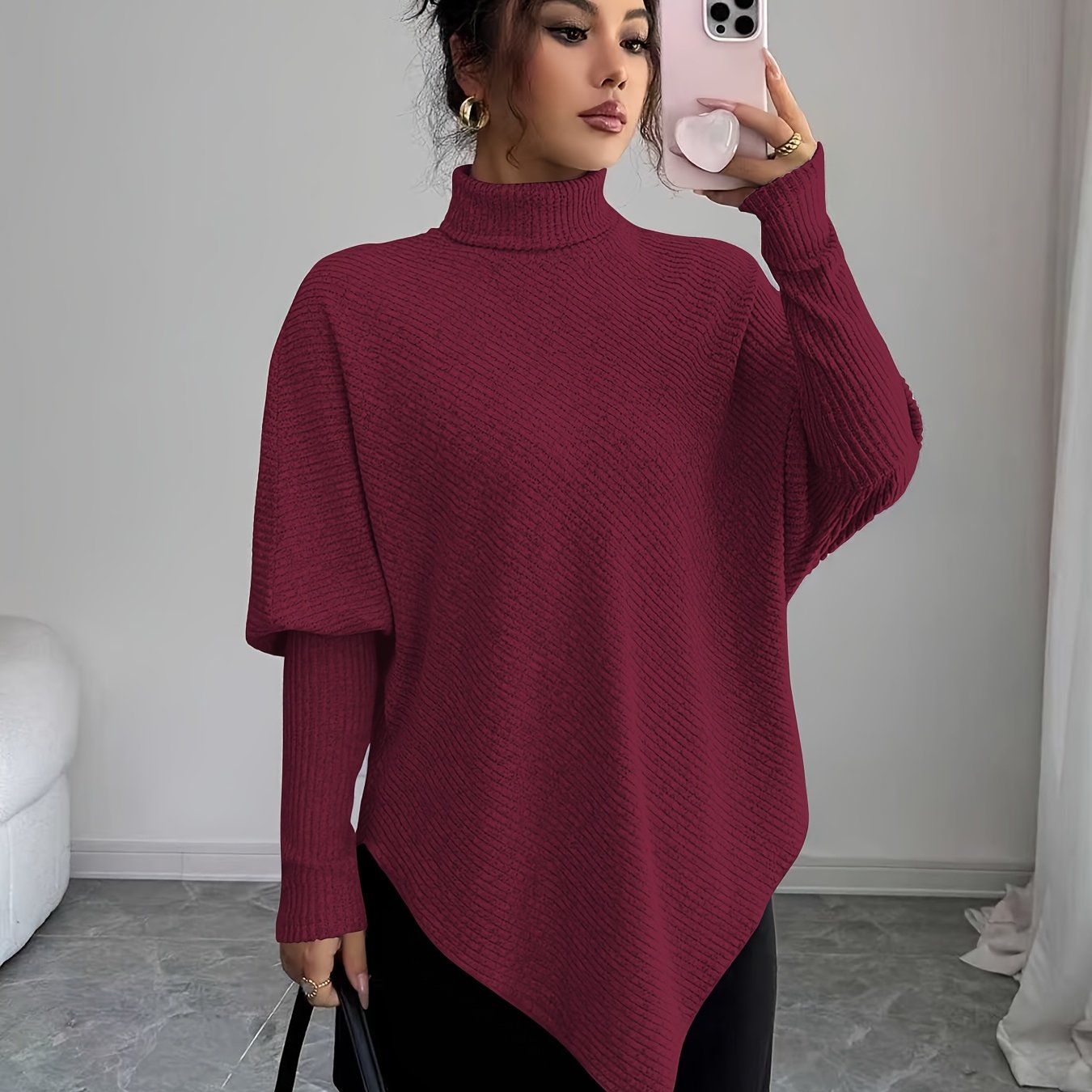 Image of Mackenzie | Women's Turtleneck Poncho Sweater