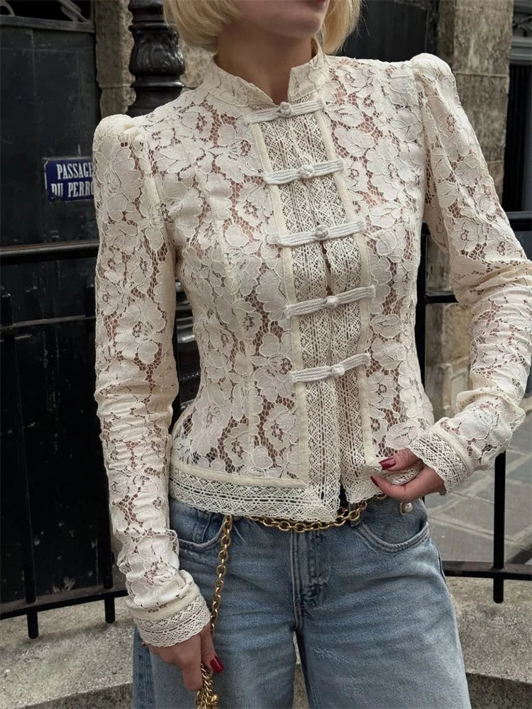 Women's Fitted Lace Blouse - VibreMode