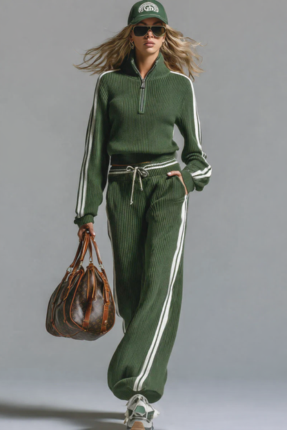 Women's Long Sleeve Ribbed Knit Two Piece Set - VibreMode