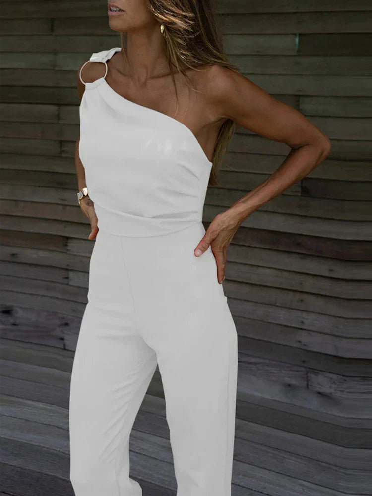 Image of Mae | Women's One-Shoulder Wide Leg Jumpsuit