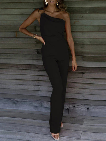 Image of Mae | Women's One-Shoulder Wide Leg Jumpsuit