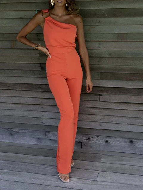 Image of Mae | Women's One-Shoulder Wide Leg Jumpsuit