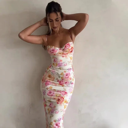 Women's Floral Maxi Dress Lace Trim - VibreMode