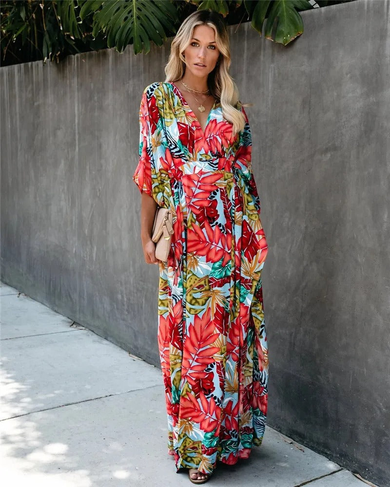 Women's Boho Beach Cover Up Flowy Wrap Dress - VibreMode