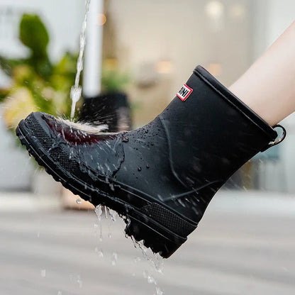 Women's Waterproof Mid Calf Rain Boots Non Slip Sole Black