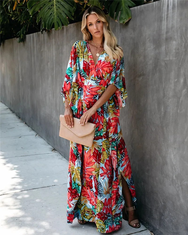 Women's Boho Beach Cover Up Flowy Wrap Dress