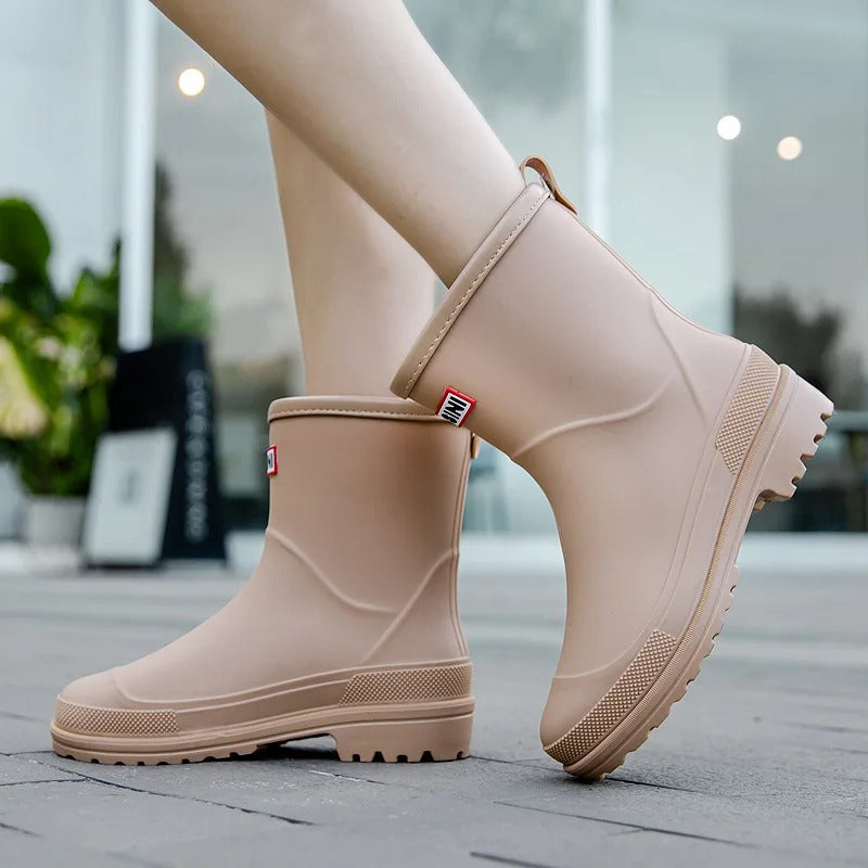 Women's Waterproof Mid Calf Rain Boots Non Slip Sole Black