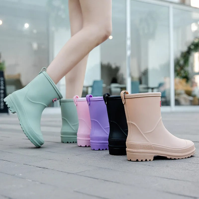 Women's Waterproof Mid Calf Rain Boots Non Slip Sole Black