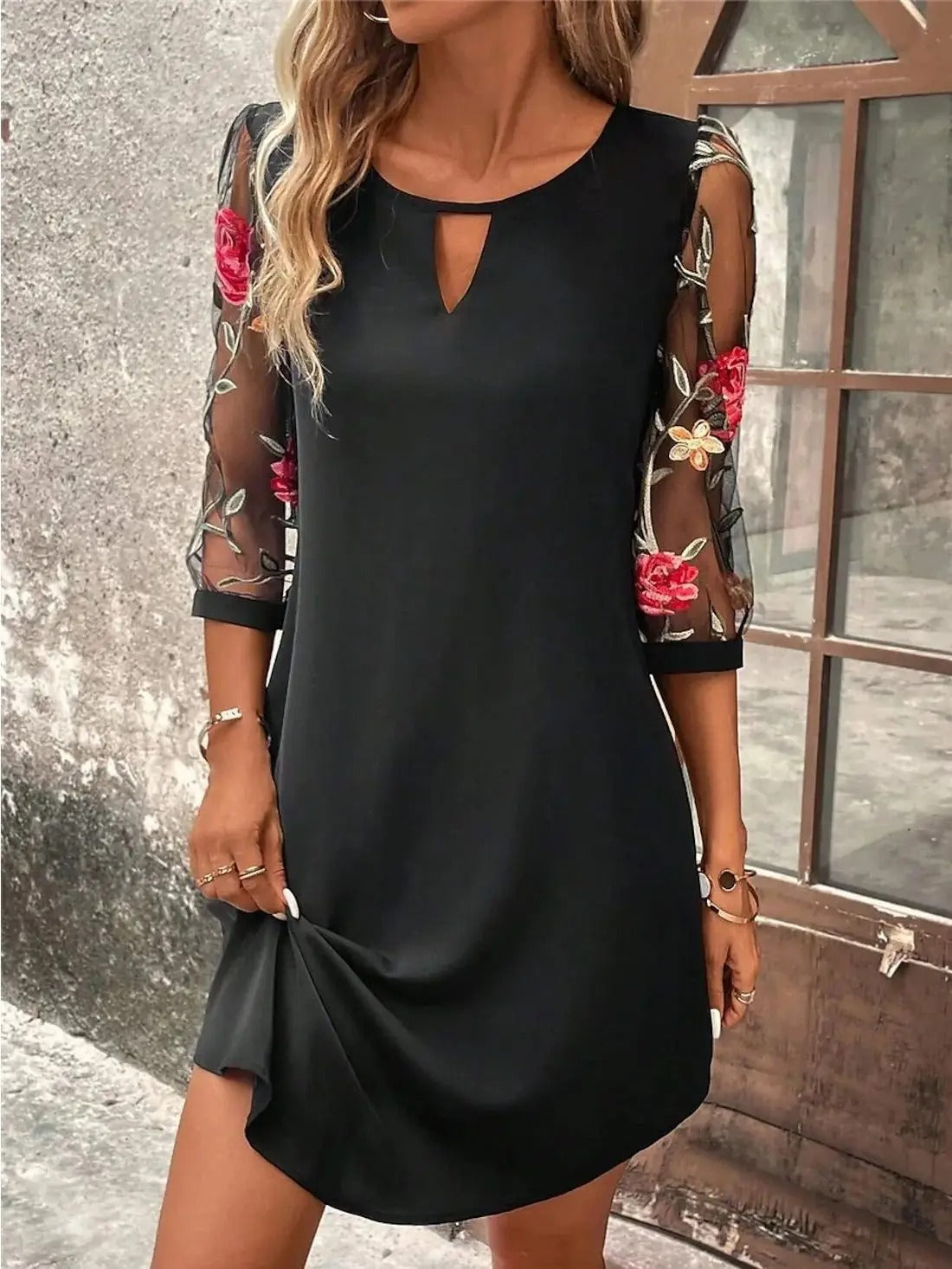 Ladies Floral Short Sleeve Dress - VibreMode