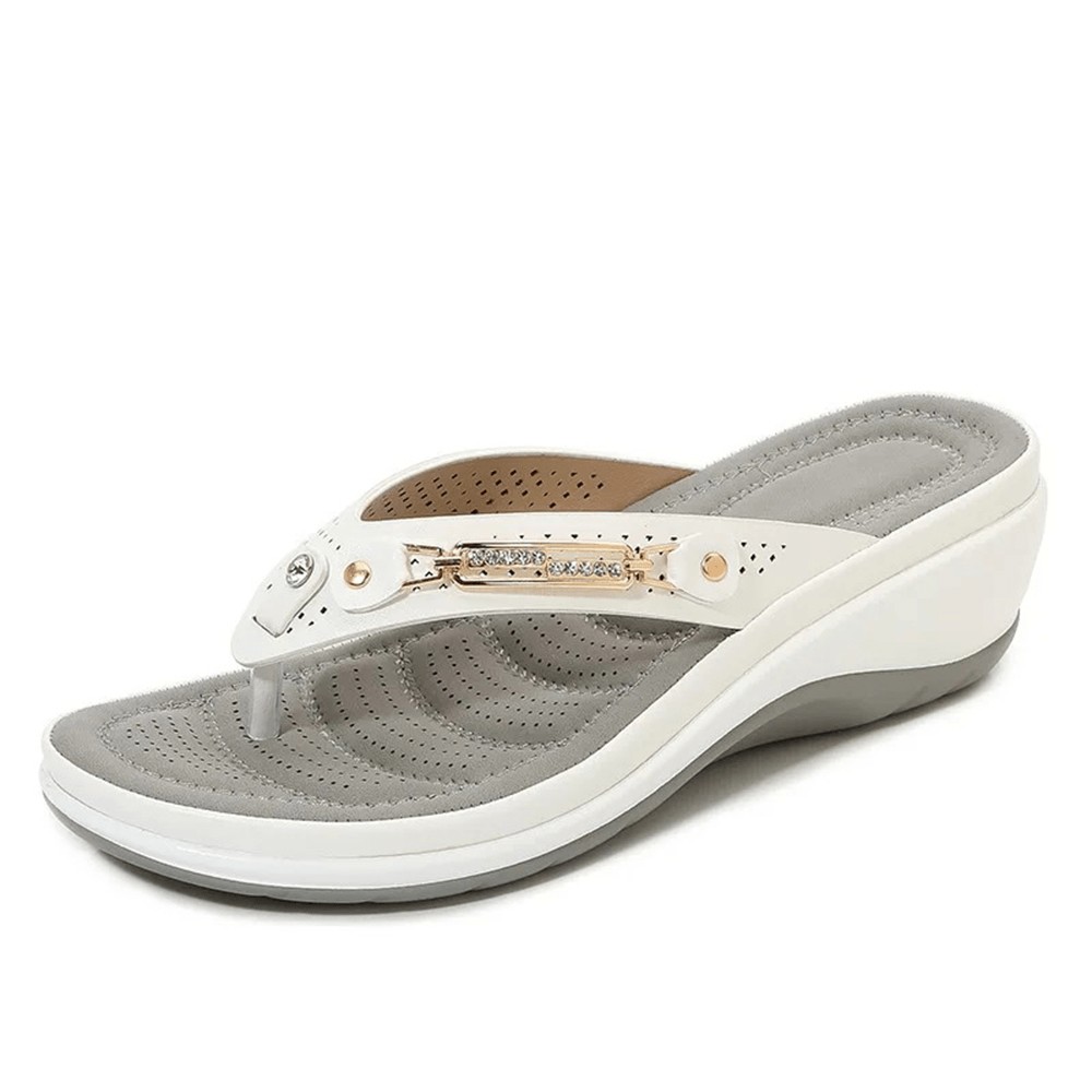 Women's Real Leather Wedge Sandals with Buckle Detail - VibreMode
