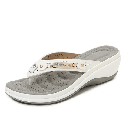 Women's Real Leather Wedge Sandals with Buckle Detail - VibreMode