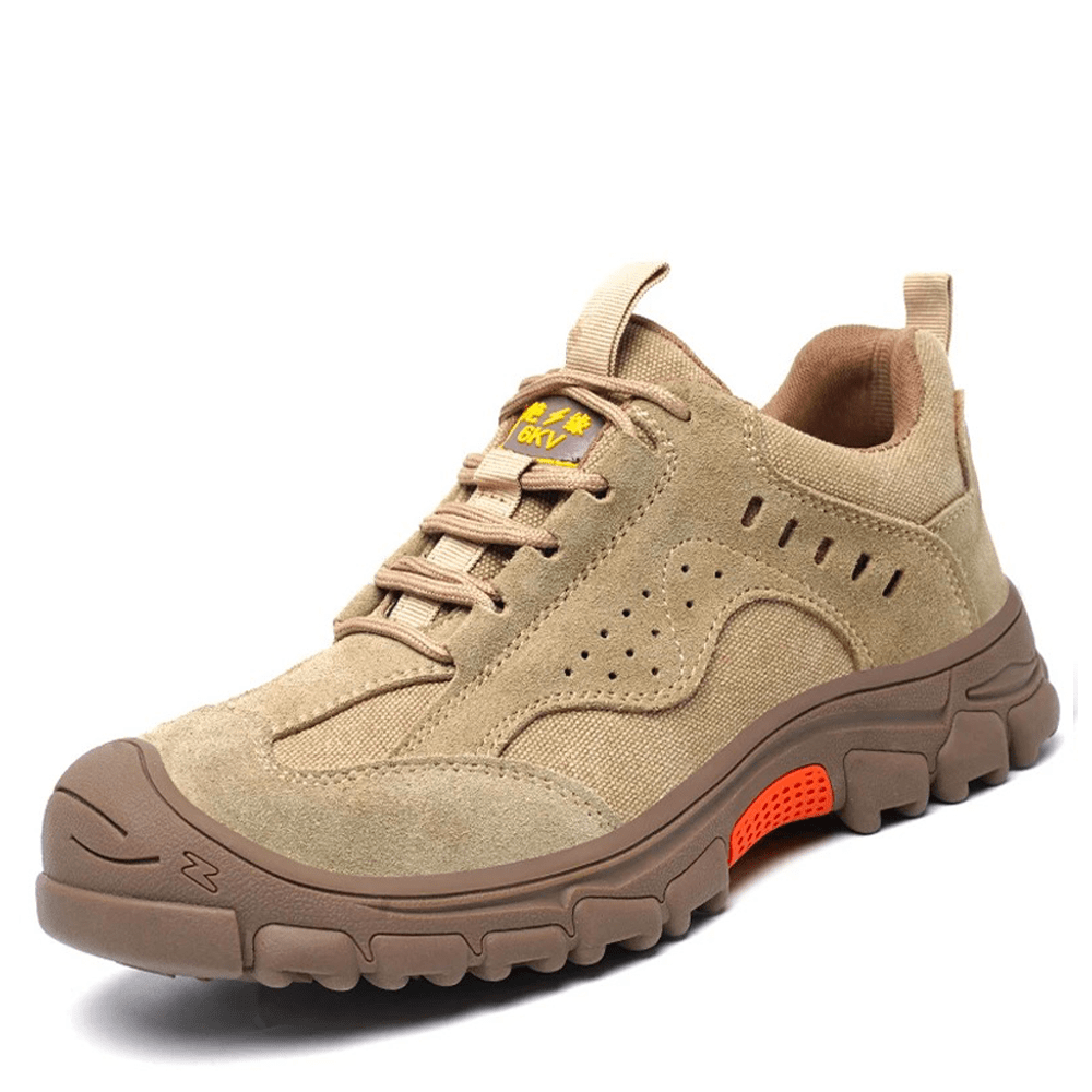 Men's Leather Safety Work Boots Puncture Proof Slip Resistant Shoes - VibreMode