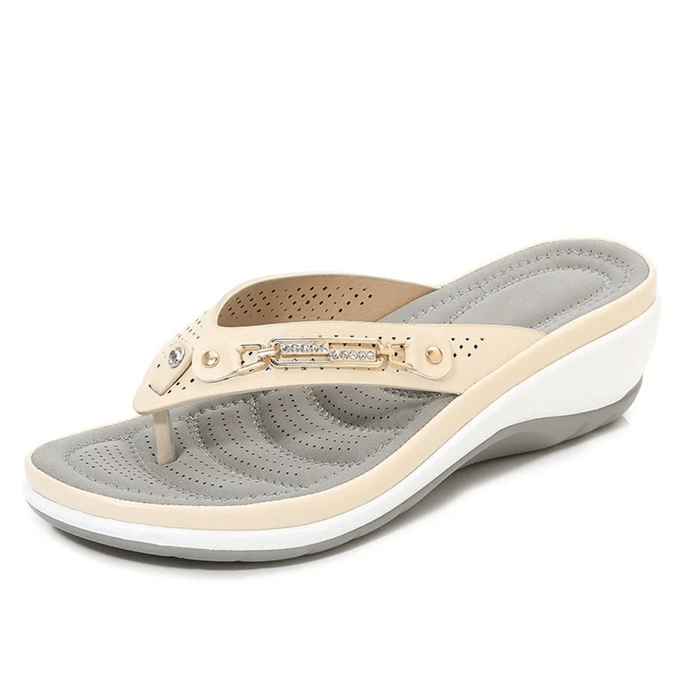 Women's Real Leather Wedge Sandals with Buckle Detail