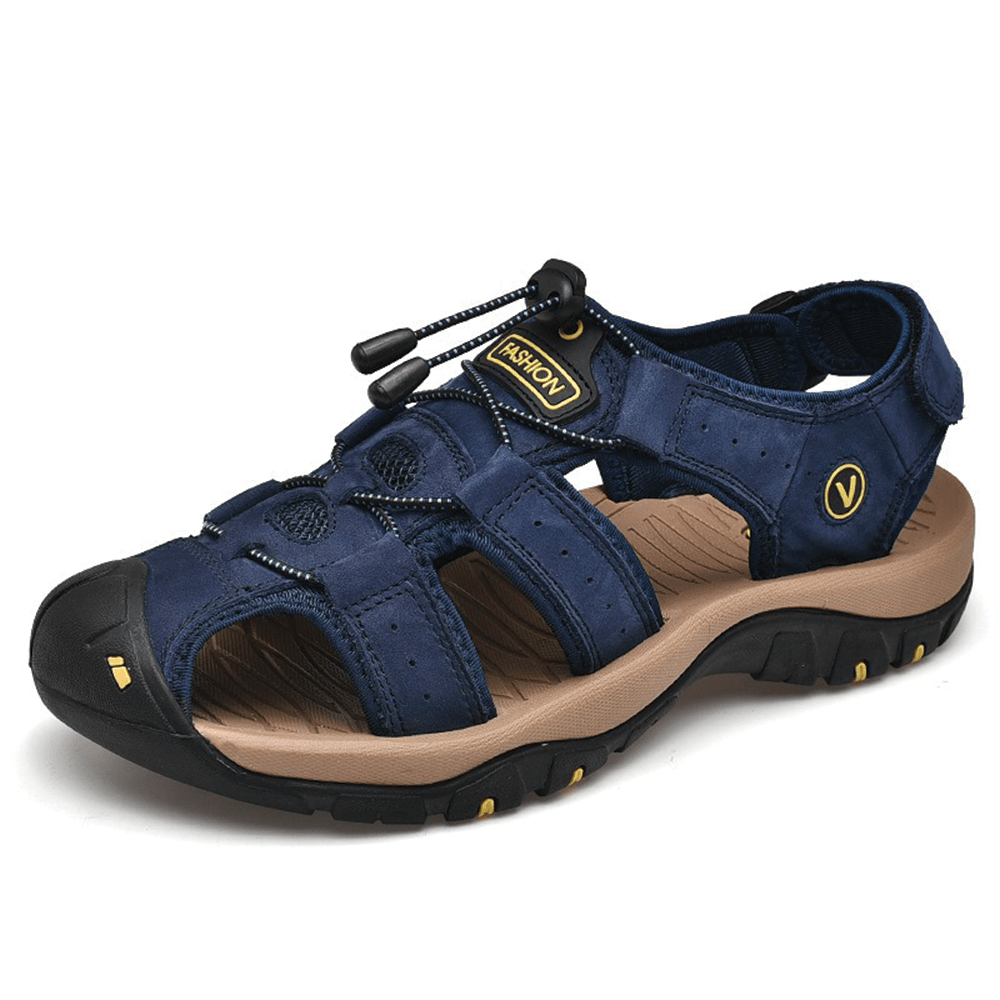 Waterproof Leather Sandals for Men Closed Toe Summer Shoes