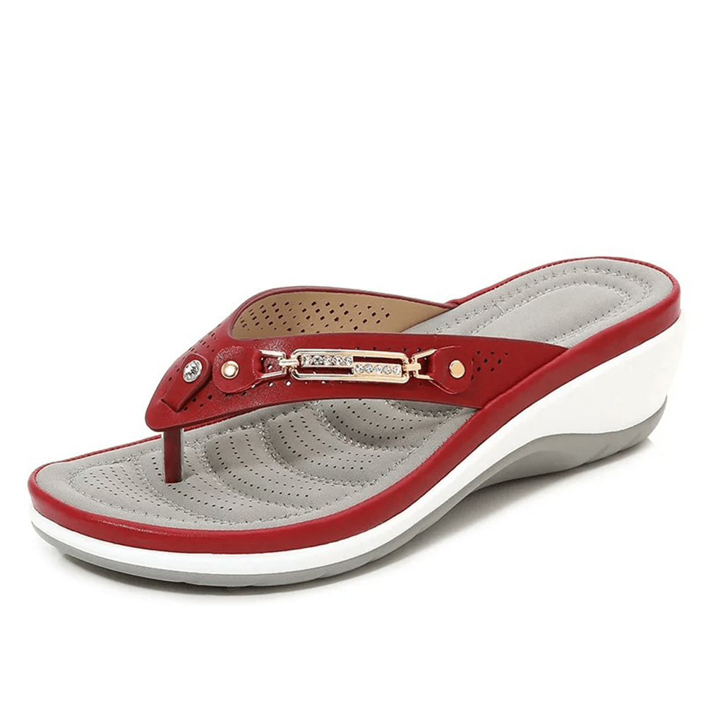 Women's Real Leather Wedge Sandals with Buckle Detail