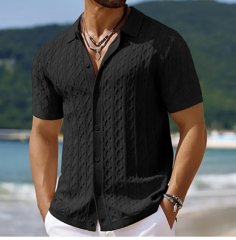 Image of Marco | Men's Button-Down Textured Polo Shirt