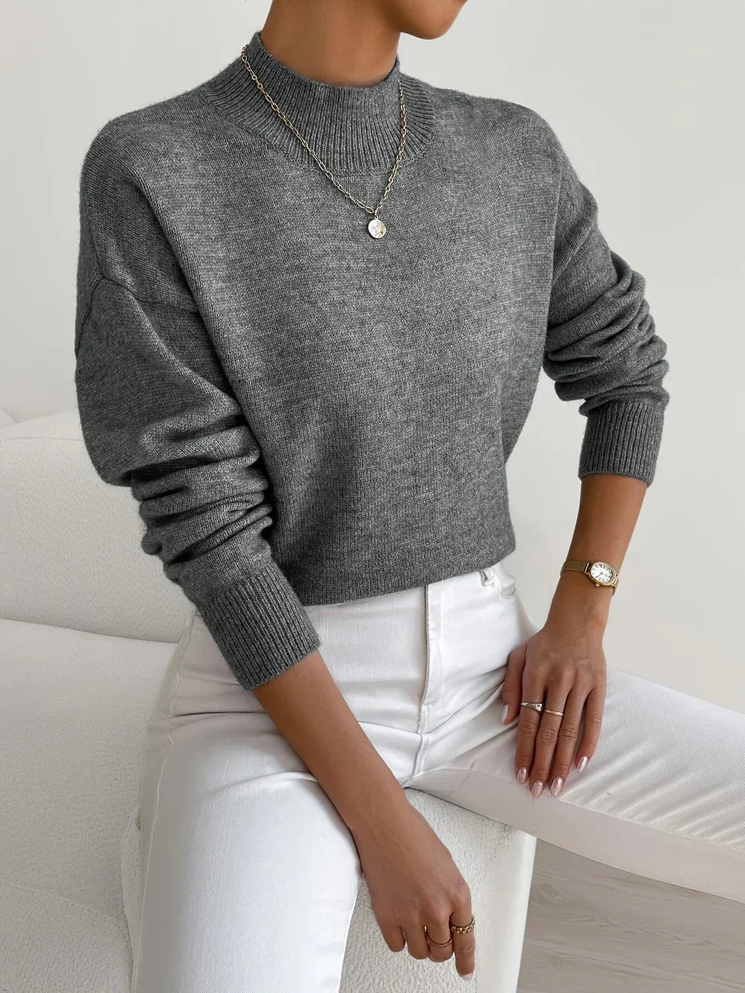 Cozy Women's Long Sleeve Crew Neck Sweater Top