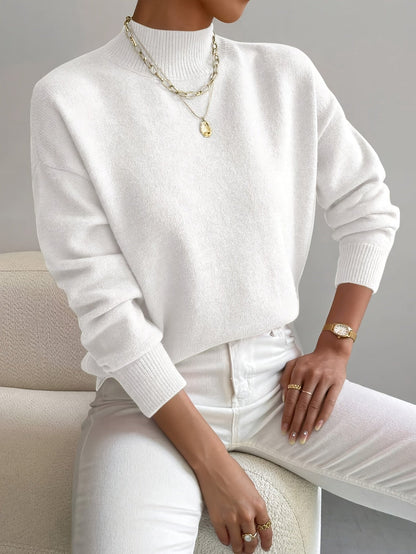 Women's Crew Neck Sweater Ribbed Edges