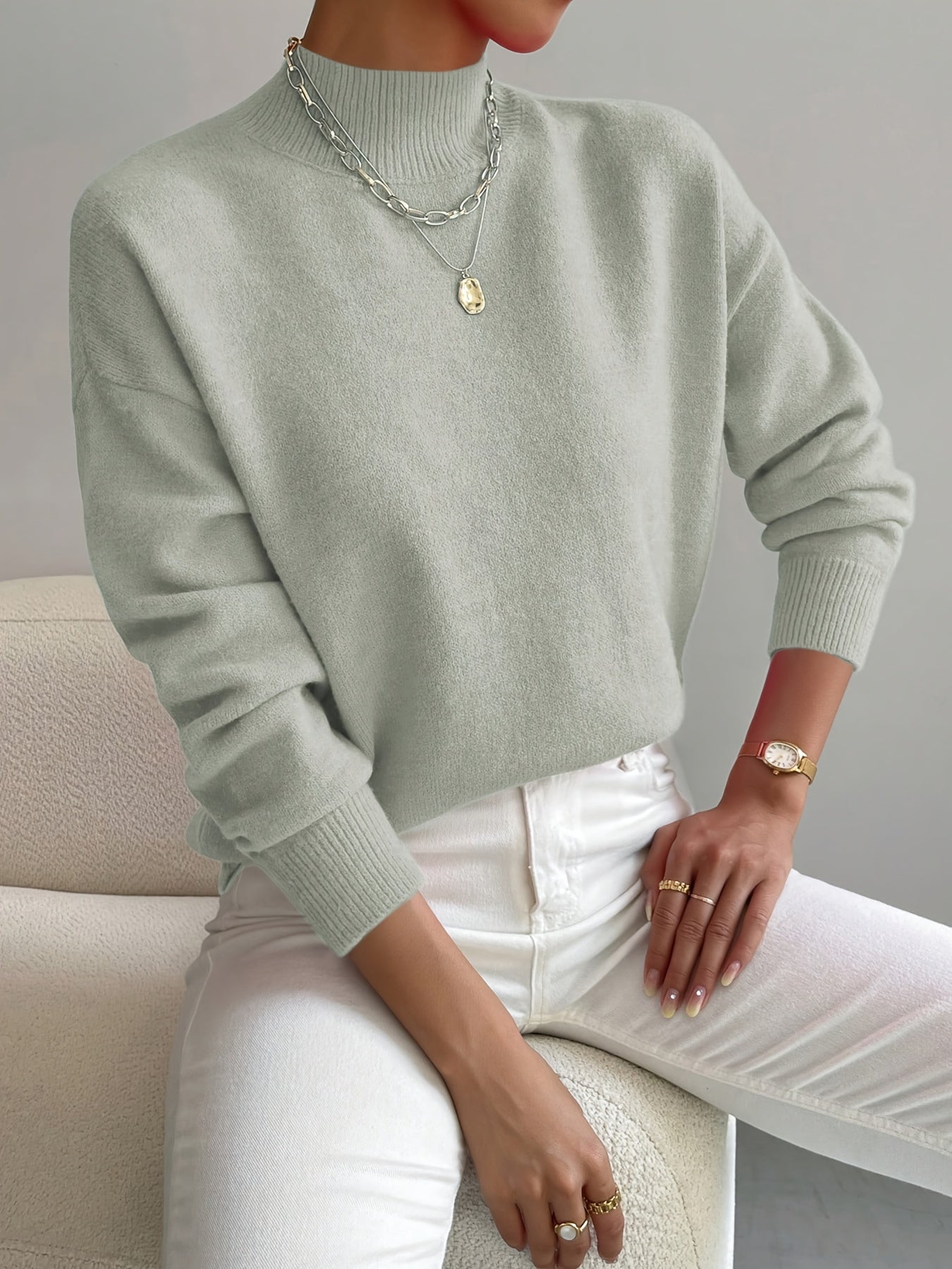 Women's Plain Long Sleeve Sweater - VibreMode
