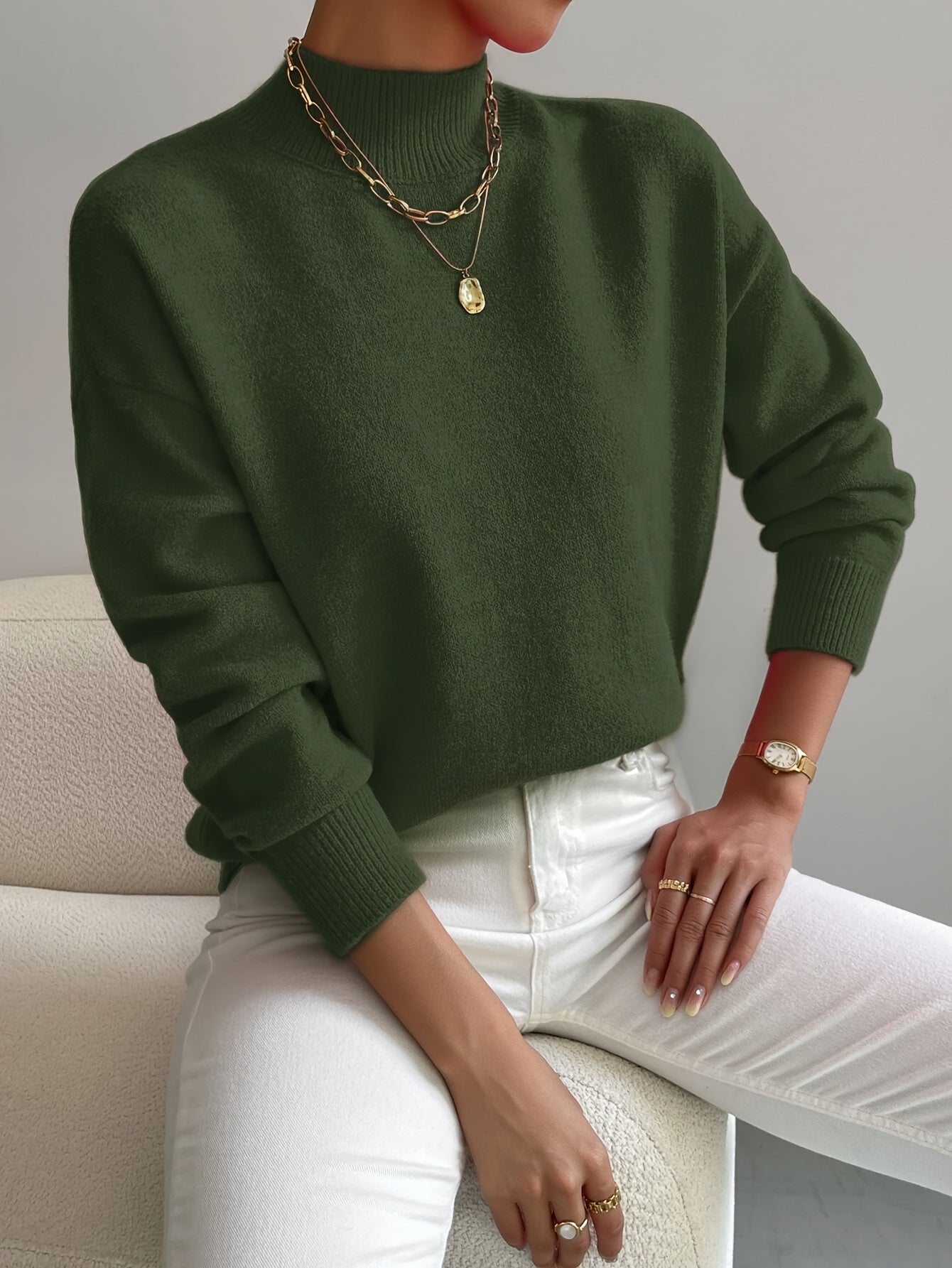Cozy Women's Long Sleeve Crew Neck Sweater Top