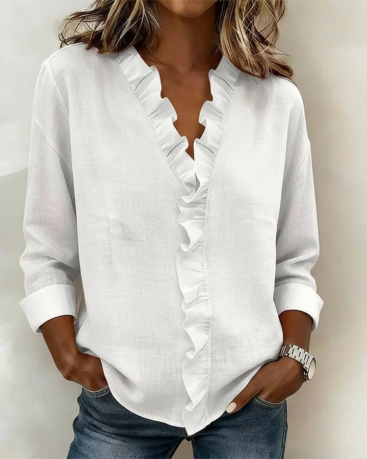 Image of Mariah | Women's Ruffle V-Neck Long Sleeve Blouse