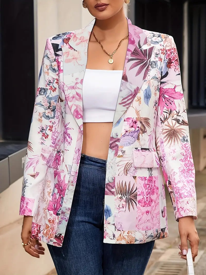 Women's Floral Blazer Notched Lapel - VibreMode