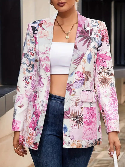 Women's Floral Blazer Notched Lapel - VibreMode