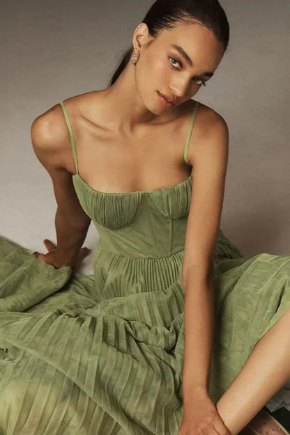 Image of Marjorie | Women's Spaghetti Strap Pleated Midi Dress