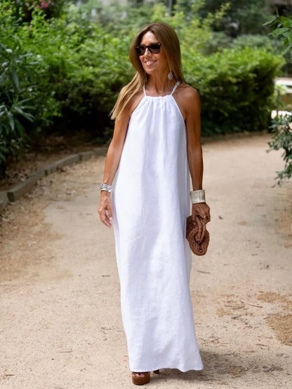 Women's Halter Neck A-Line Maxi Dress - VibreMode