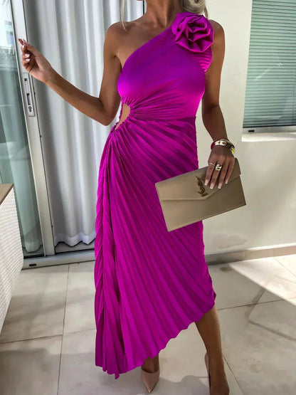 Marlowe Women's One Shoulder Pleated Midi Dress