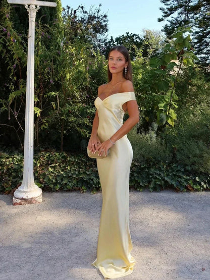 Women's Off-Shoulder Maxi Dress Yellow - VibreMode