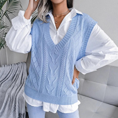 Women's V-Neck Sleeveless Sweater Vest - VibreMode