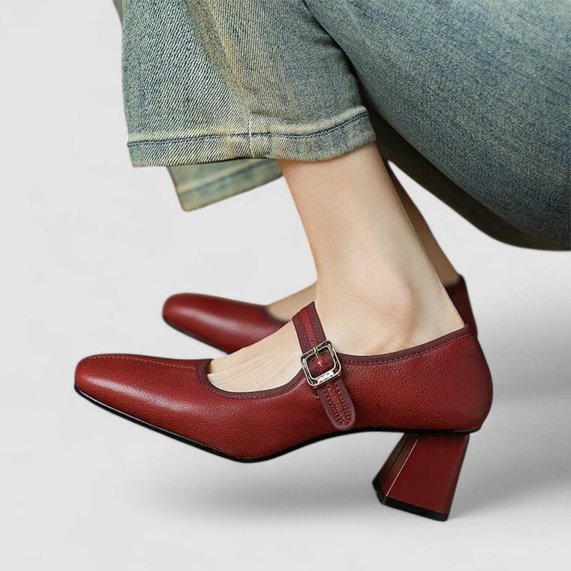 Women's Square Toe Block Heels Mary Jane Style