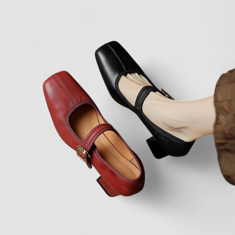 Women's Square Toe Block Heels Mary Jane Style